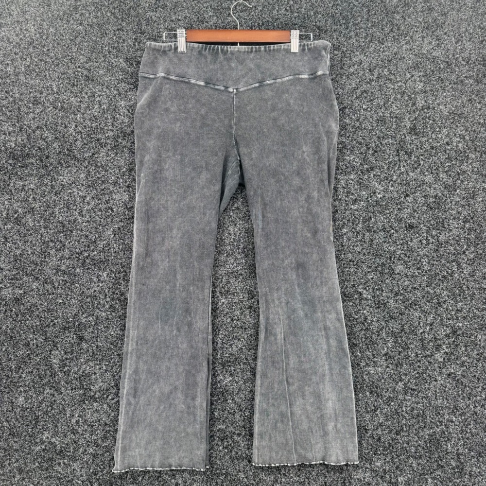 FP Movement Free People Good Karma Flared Leggings Grey Acid Wash Ribbed Large